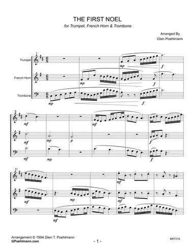 THE FIRST NOEL - BRASS TRIO (unaccompanied) (arr. Glen Poehlmann)