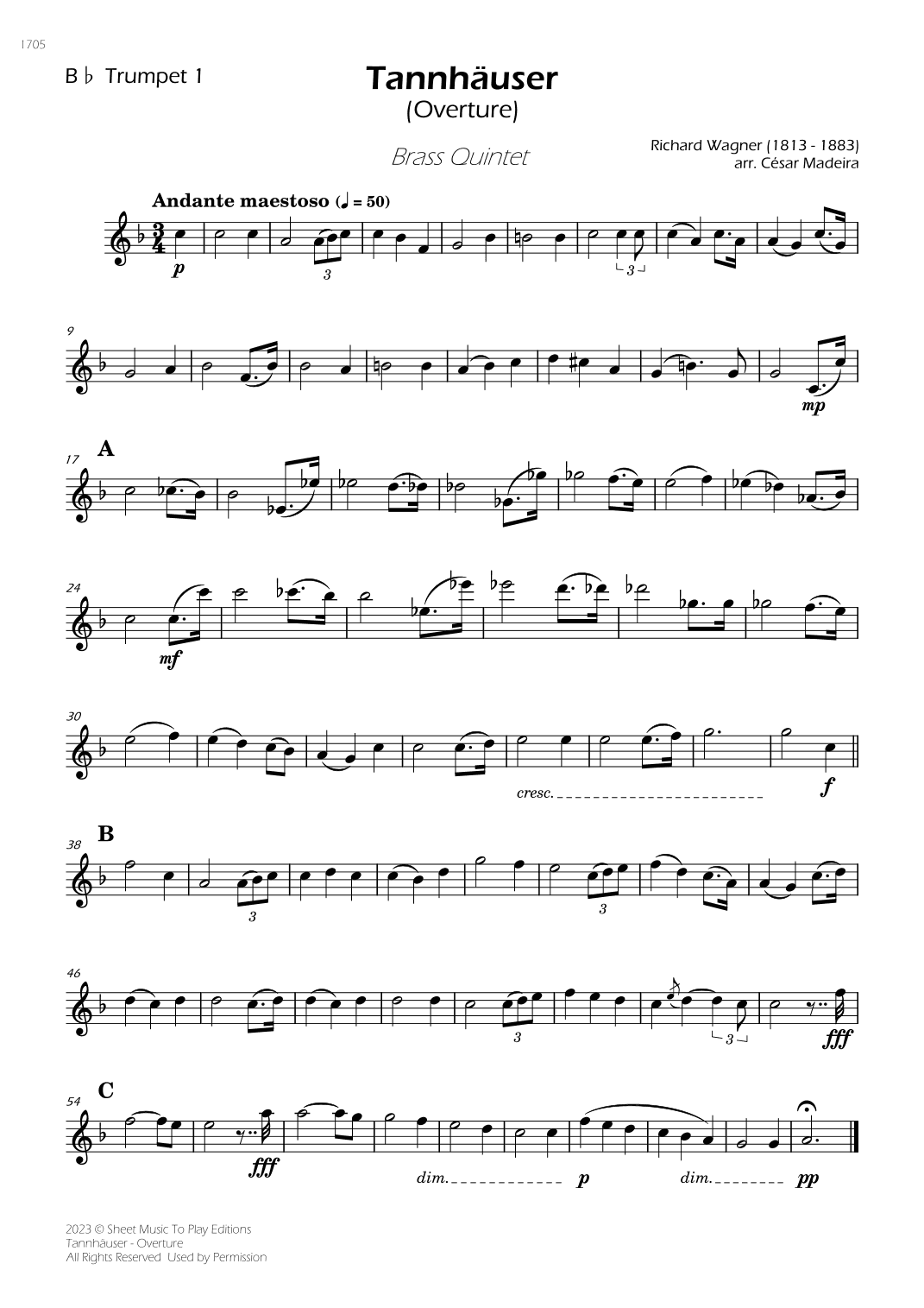 Tannhäuser (Overture) - Brass Quintet (Individual Parts) (arr. César Madeira)