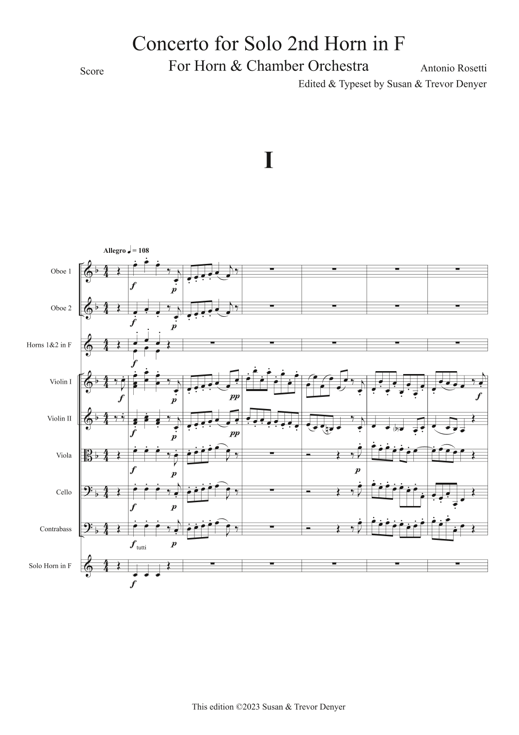 Concerto for Solo 2nd Horn in F - Horn & Orchestra (arr. Ediited & transcribed by Susan & Trevor Denyeer)