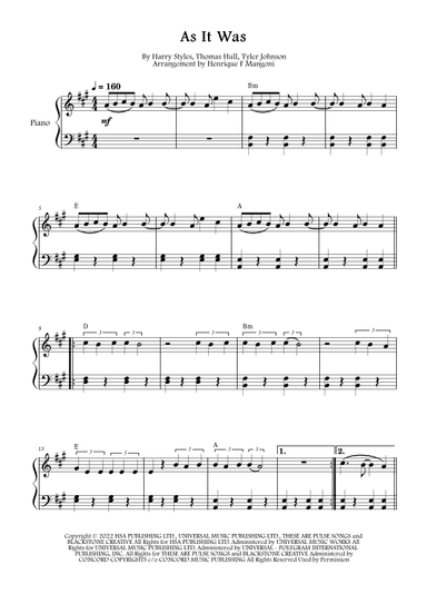 As It Was (arr. Henrique F Mangoni)