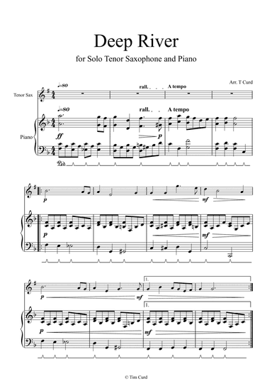Deep River for Solo Tenor Saxophone and Piano (arr. Tim Curd)