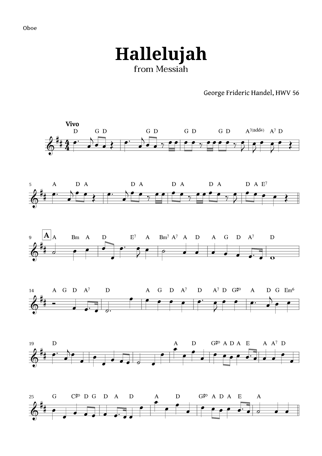 Hallelujah by Handel for Oboe with Chords (arr. Langanho)