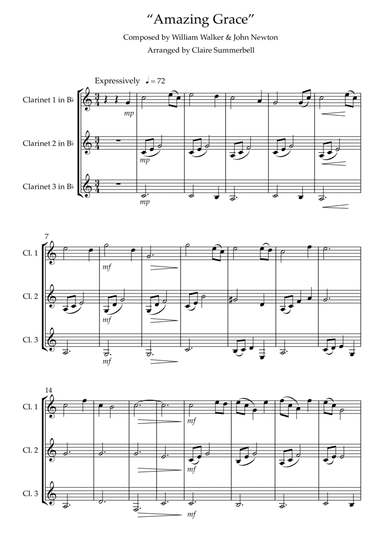Amazing Grace - Easy Clarinet Trio (arr. Claire Summerbell)