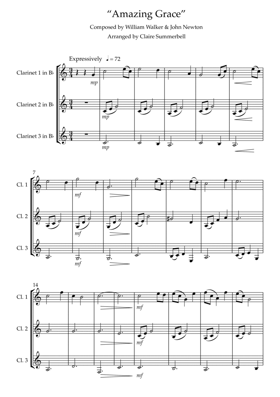 Amazing Grace - Easy Clarinet Trio (arr. Claire Summerbell)