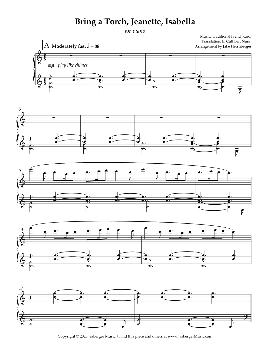 Bring a Torch, Jeanette, Isabella Piano Solo (arr. Jake Hershberger)