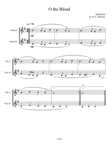 O the Blood (Violin Duet) (arr. B. C. Dockery)