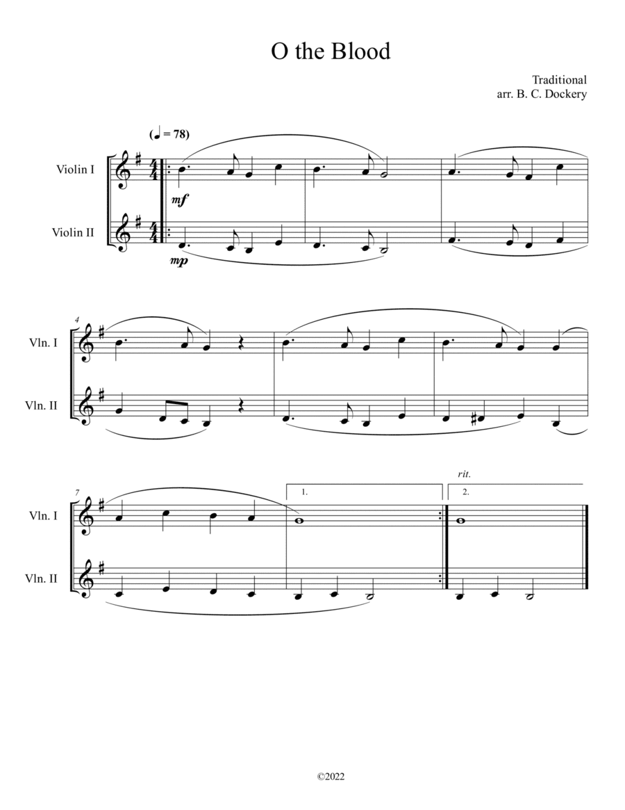 O the Blood (Violin Duet) (arr. B. C. Dockery)
