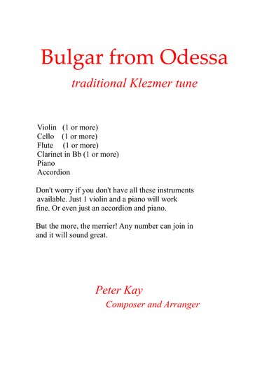 Bulgar From Odessa, traditional Klezmer tune arranged for Klezmer group (arr. Peter Kay)