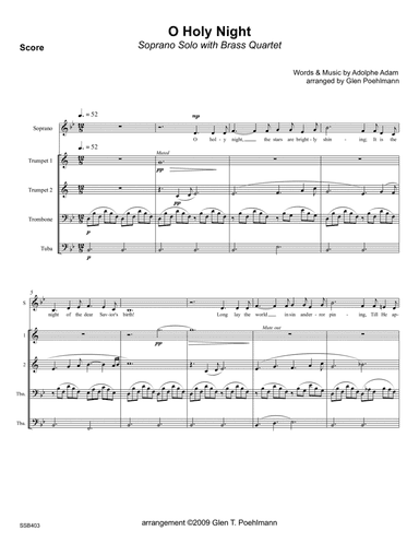 O HOLY NIGHT - SOPRANO SOLO with BRASS QUARTET (arr. Glen Poehlmnn)