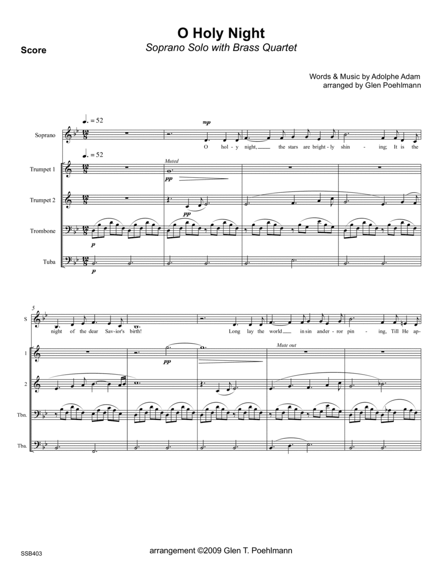 O HOLY NIGHT - SOPRANO SOLO with BRASS QUARTET (arr. Glen Poehlmnn)