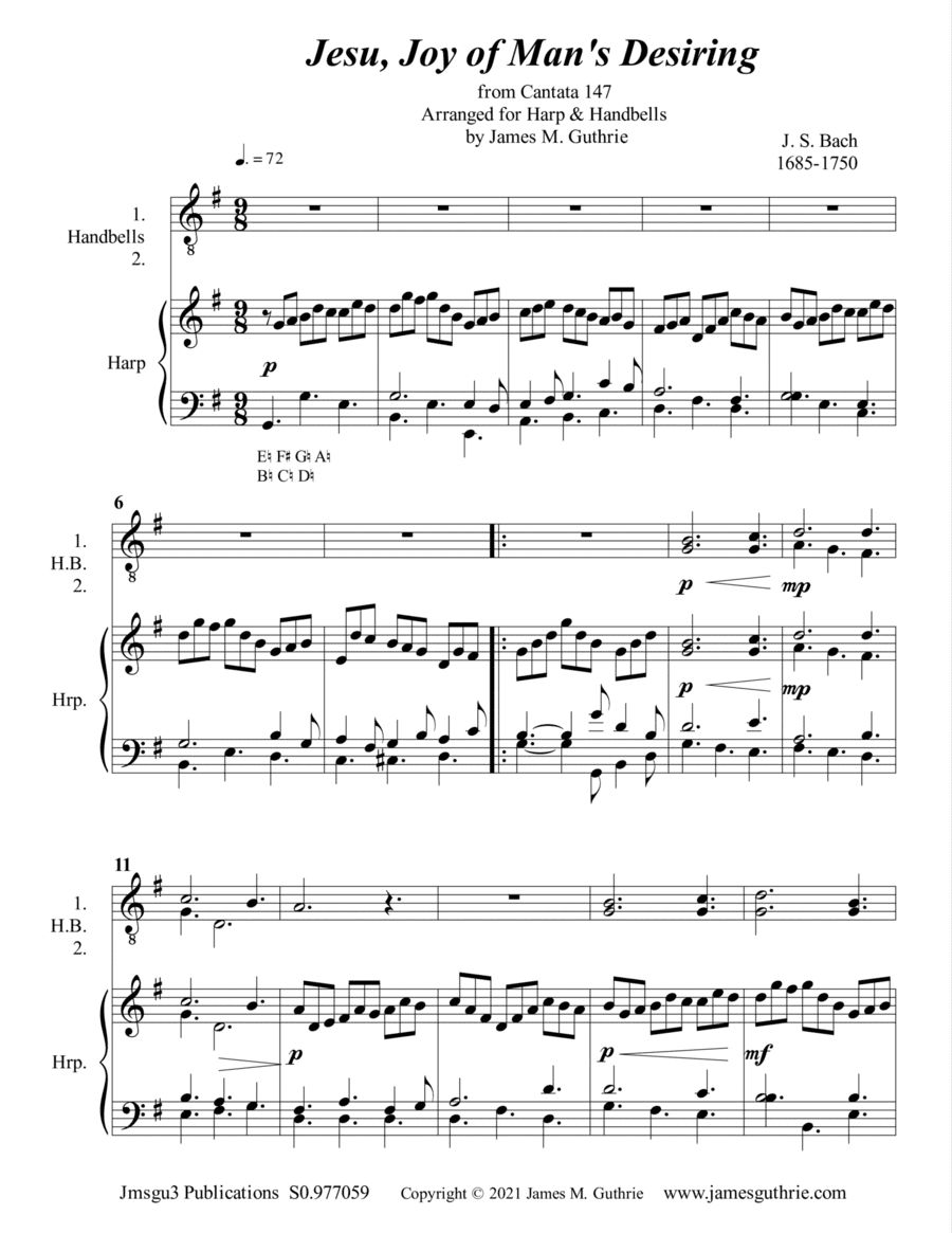 BACH: Jesu, Joy of Man's Desiring for Harp & Handbells (arr. James M. Guthrie, ASCAP)
