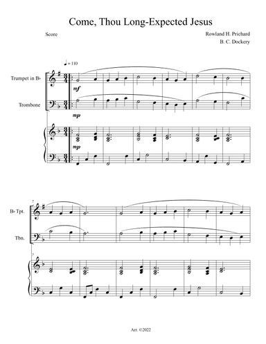 Come, Thou Long-Expected Jesus (Trumpet and Trombone Duet with Piano Accompaniment) (arr. B. C. Dockery)