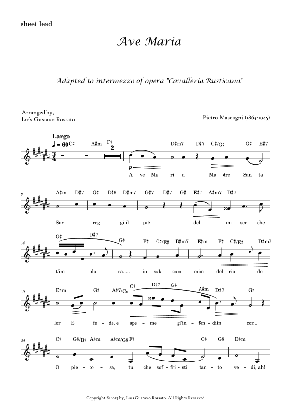 Mascagni - Ave Maria (C# Major) (arr. Luís Gustavo Rossato)