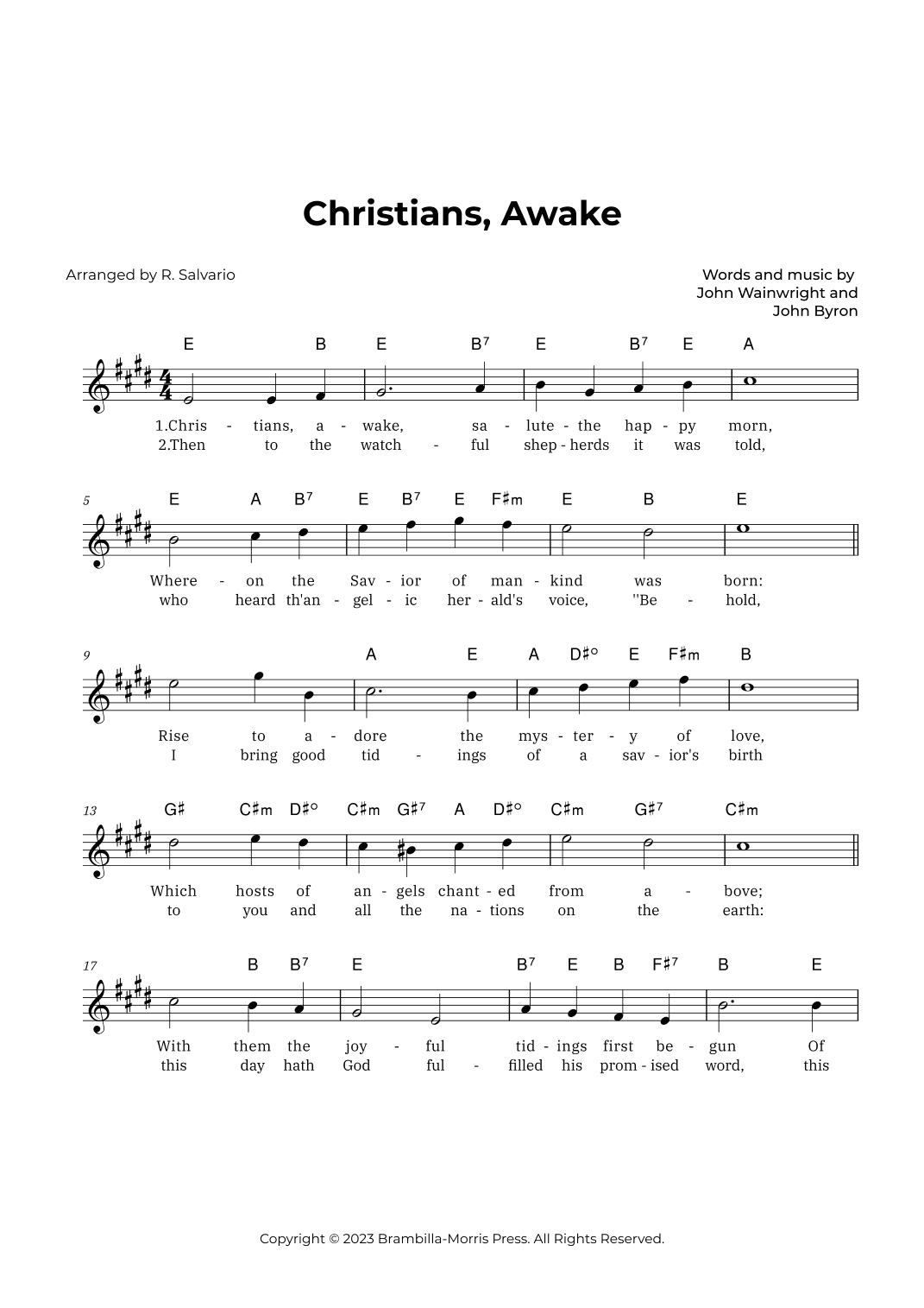 Christians, Awake (Key of E Major) (arr. R. Salvario)