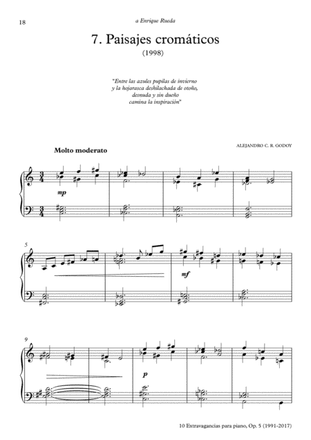 10 Extravagancias para piano, Op. 5 (2017) 7. Paisajes cromáticos