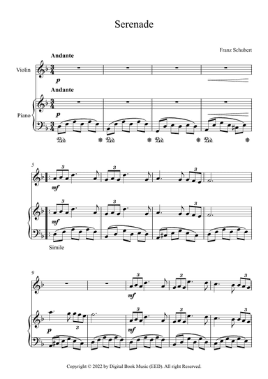 Serenade - Franz Schubert (Violin + Piano) (arr. Digital Book Music)