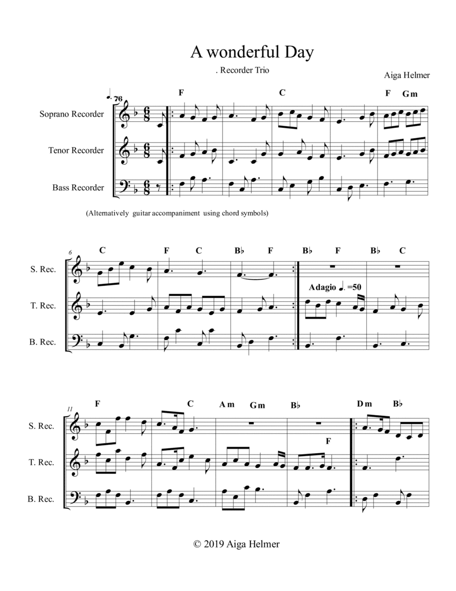 A wonderful Day . Recorder Trio