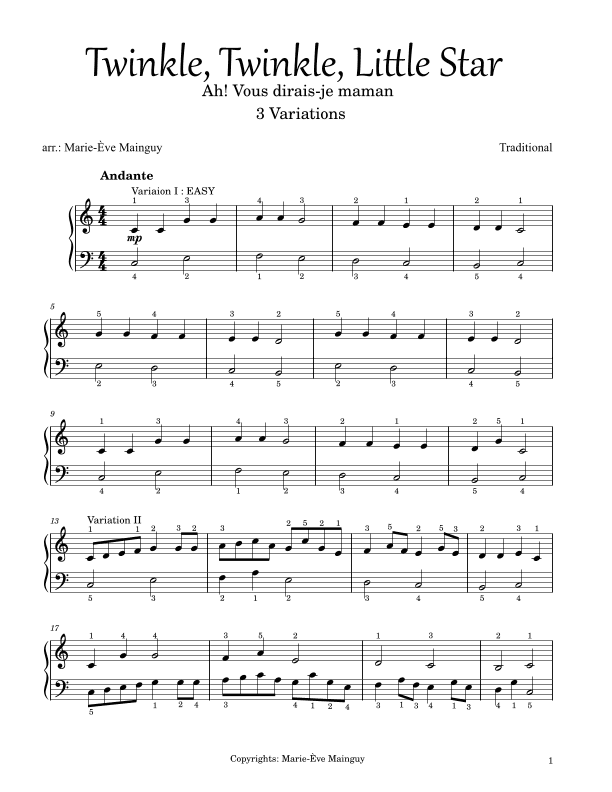 Twinkle Twinkle, Little Star (arr. Marie-Ève Mainguy)