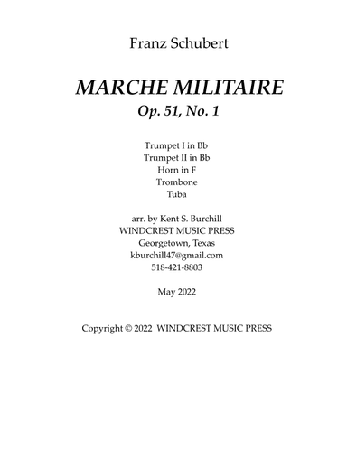 MARCHE MILITAIRE for Brass Quintet (arr. Kent S. Burchill)