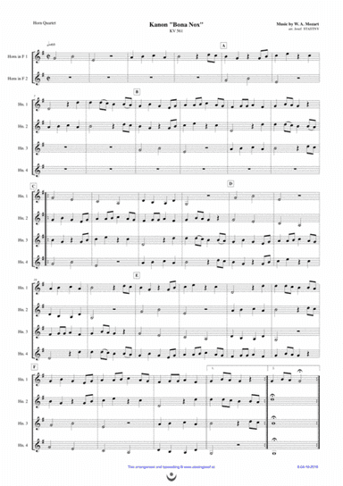 Canon "Bona Nox" (Mozart) (arr. Josef STASTNY)