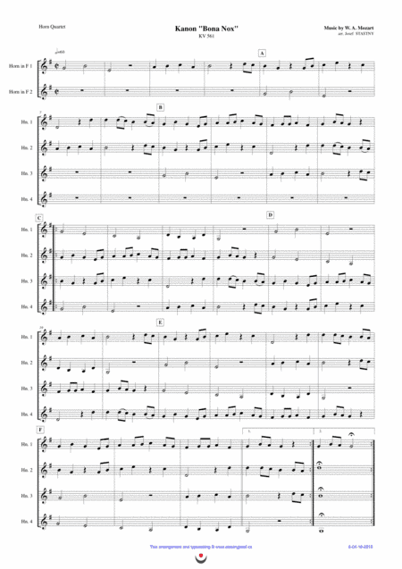 Canon "Bona Nox" (Mozart) (arr. Josef STASTNY)