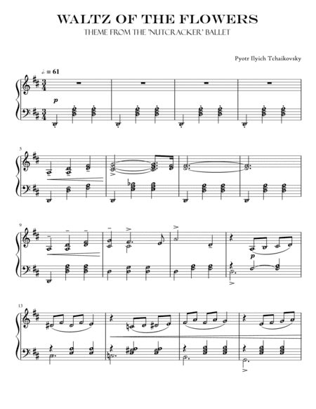 Waltz of the Flowers (Tchaikovsky) Piano Solo Grade 5 with note names (arr. Published Harmony Valarie)