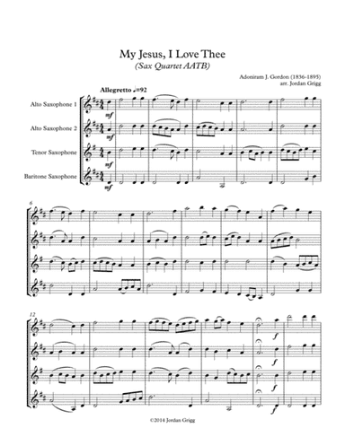 My Jesus, I Love Thee (Sax Quartet AATB) (arr. Jordan Grigg)