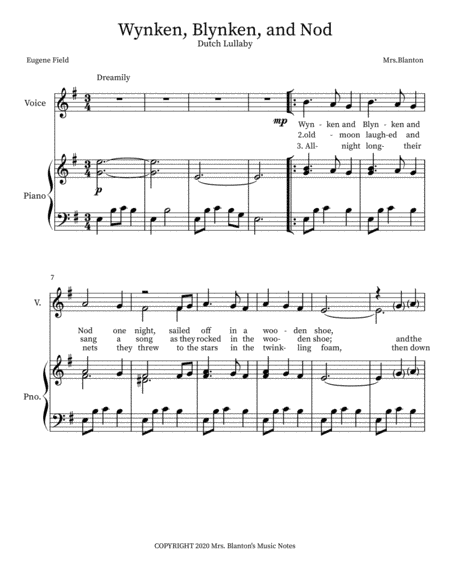 Wynken, Blynken, and Nod- A Children's Poem set to Music with Accompaniment