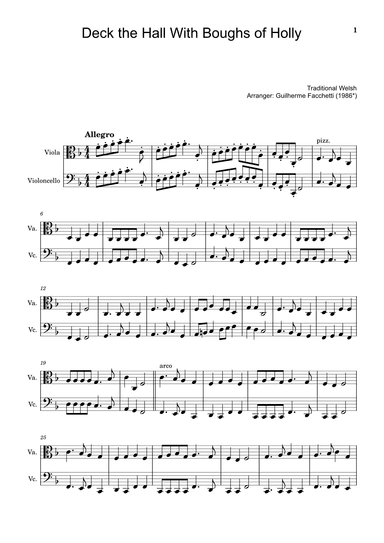 Deck the Hall With Boughs of Holly - Arranged for Viola and Violoncello. (arr. Guilherme Facchetti)