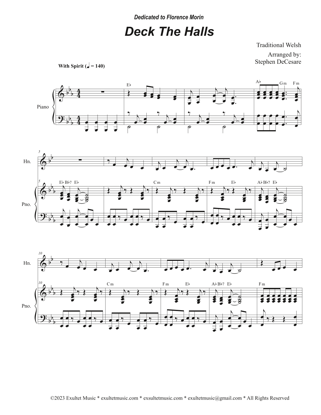Deck The Halls (French Horn solo and Piano) (arr. Stephen DeCesare)