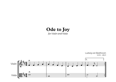 Ode to Joy for Easy Violin and Viola Duet (arr. Marcos Soares)