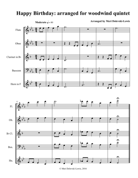 Happy Birthday: arranged for Woodwind Quintet (arr. Meri Dolevski)