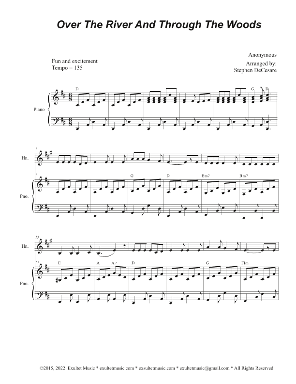 Over The River And Through The Woods (French Horn solo and Piano) (arr. Stephen DeCesare)