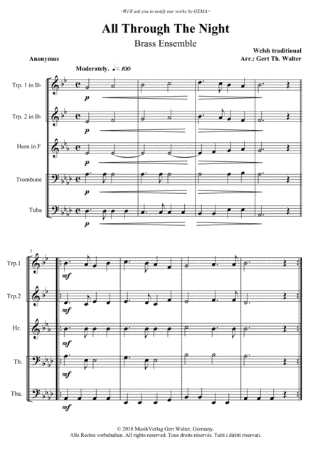 All Through The Night (arr. Gert Th. Walter)