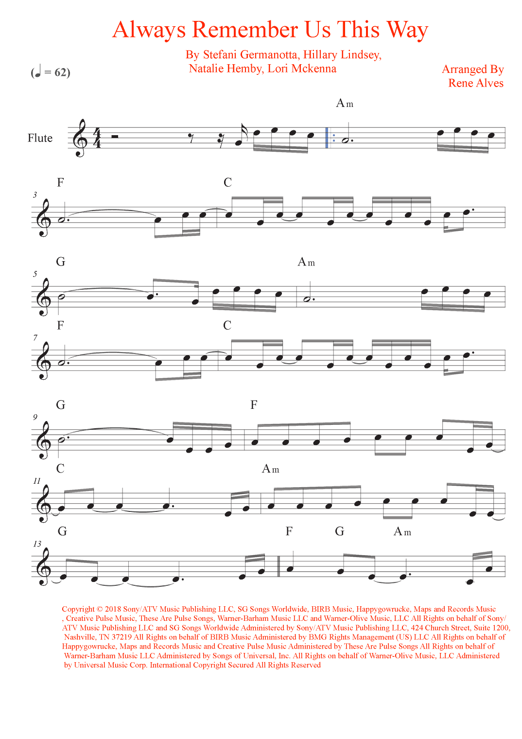 Always Remember Us This Way (arr. Rene Alves)