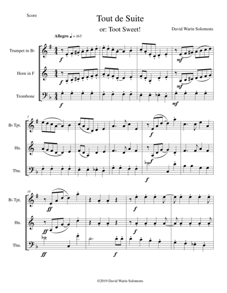Tout de Suite (or Toot Sweet) for brass trio