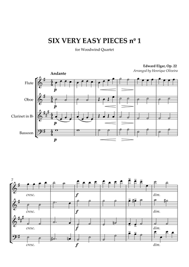 Six Very Easy Pieces Op. 22 - For Woodwind Quartet (arr. Henrique Oliveira)