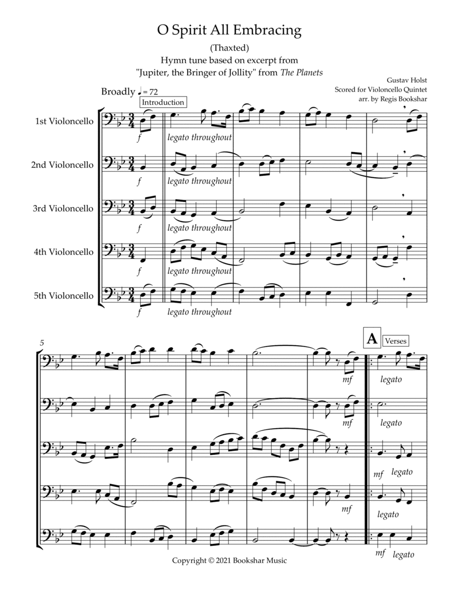O Spirit All-Embracing (Thaxted) (Bb) (Violoncello Quintet) (arr. Regis Bookshar)