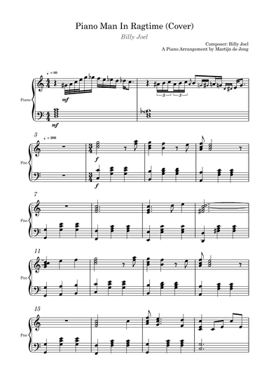 Piano Man (arr. Martijn de Jong (Ragtijn Piano))
