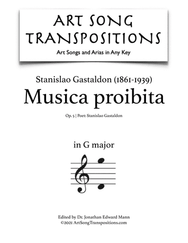 GASTALDON: Musica proibita, Op. 5 (transposed to G major) (arr. ArtSongTranspositions.com)