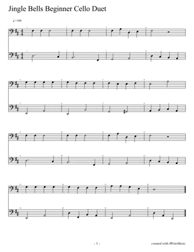 Jingle Bells For Beginning Cello (arr. Sharon Wellington Wilkins)