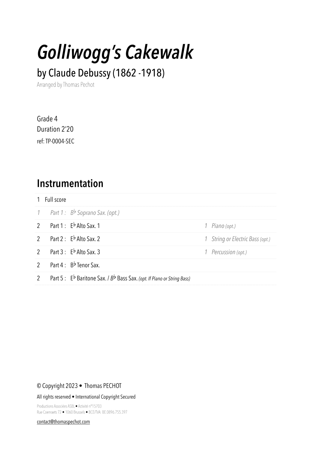 Golliwogg's Cakewalk (arr. Thomas PECHOT)