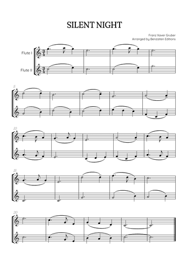 Silent Night for flute duet • easy Christmas song sheet music (arr. Benzaiten Editions)