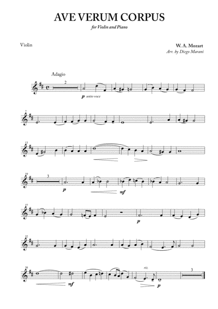 Ave Verum Corpus for Violin and Piano (arr. Diego Marani)