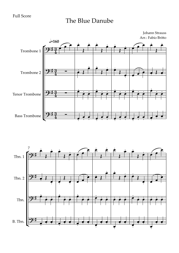 The Blue Danube (Waltz by Johann Strauss) for Trombone Quartet (arr. Fabio Britto)