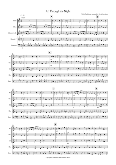 All Through the Night for Wind Quintet (arr. David Burndrett)
