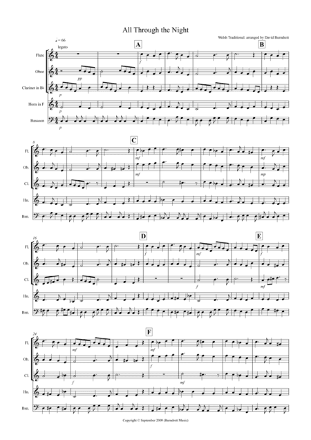 All Through the Night for Wind Quintet (arr. David Burndrett)