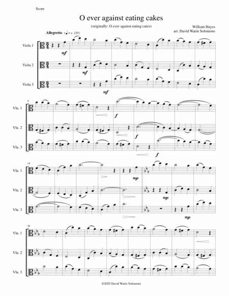 Variations on O ever against eating cakes for 3 violas (arr. Davoid Warin Solomons)