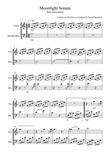 Moonlight Sonata (1st movement) for Violin and Double Bass Duet (arr. David Burndrett)
