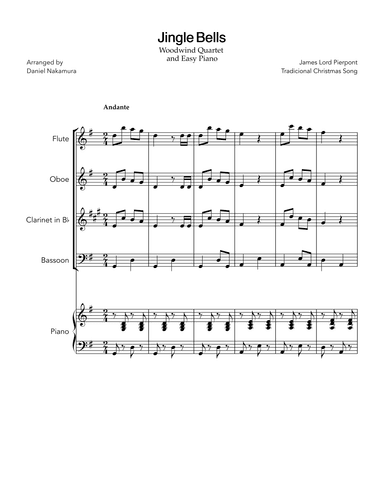 Jingle Bells (for Woodwind Quartet and Easy Piano) (arr. Daniel Nakamura)